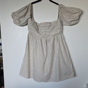 Abercrombie & Fitch Cream Striped Midi Dress